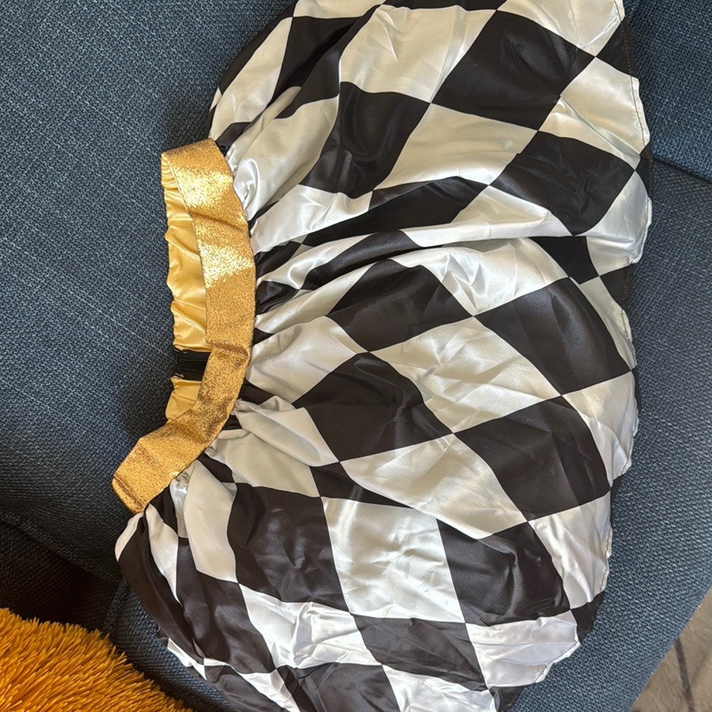Black and White Checkered Skirt with Gold Waistband